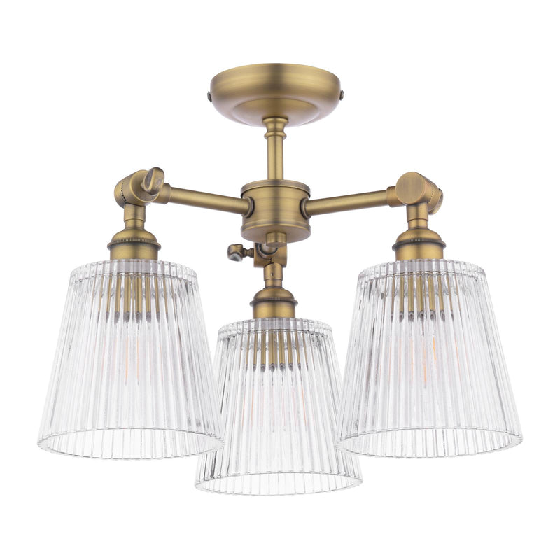 Laura Ashley Callaghan 3 Light Semi-Flush Matt Antique Brass and Ribbed Glass • LA3756491-Q