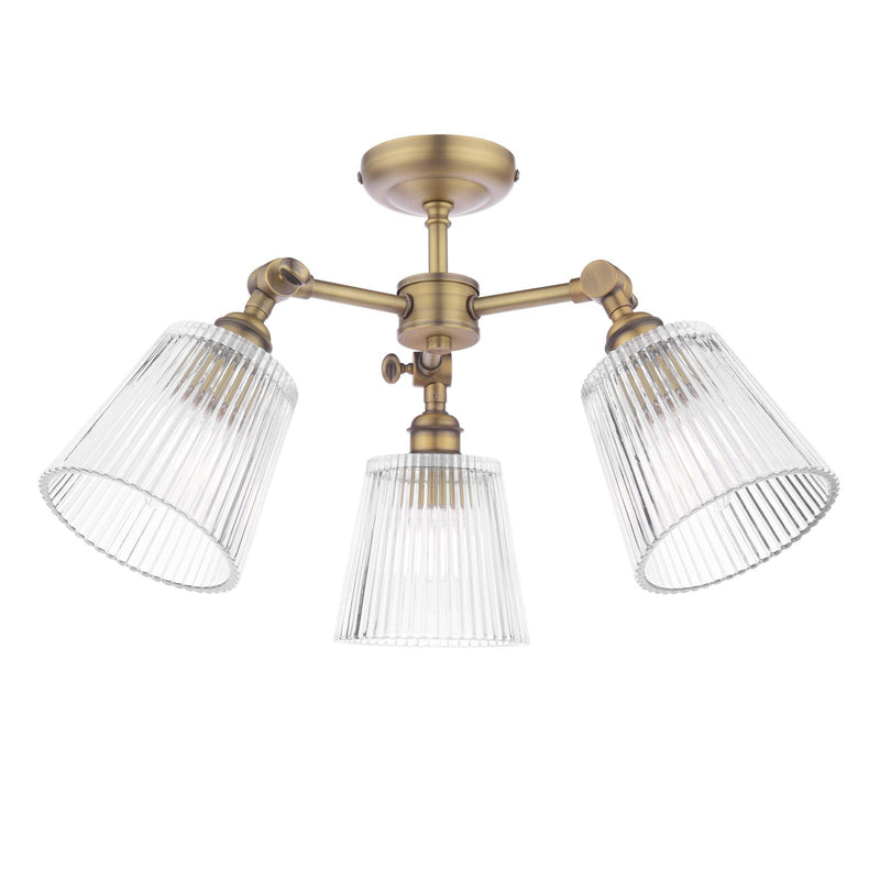 Laura Ashley Callaghan 3 Light Semi-Flush Matt Antique Brass and Ribbed Glass • LA3756491-Q