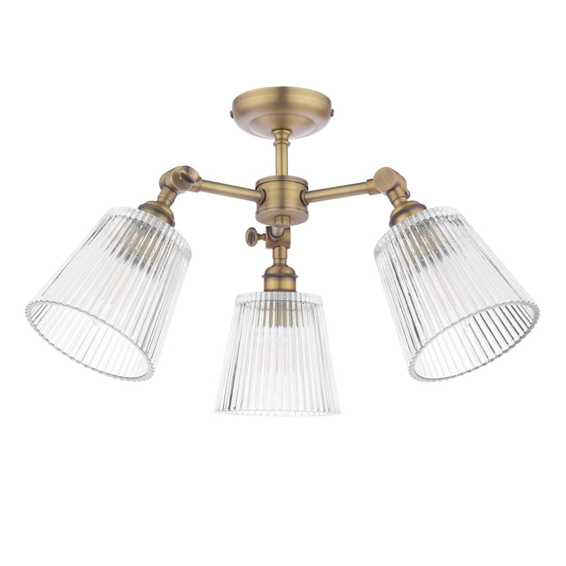 Laura Ashley Callaghan 3 Light Semi-Flush Matt Antique Brass and Ribbed Glass • LA3756491-Q