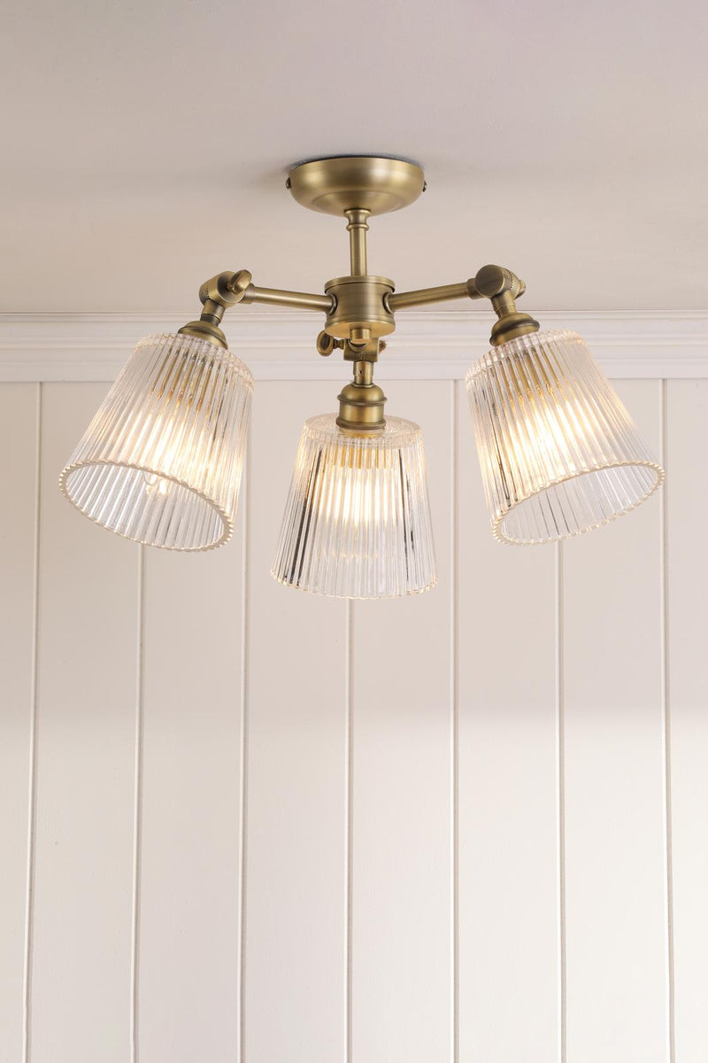 Laura Ashley Callaghan 3 Light Semi-Flush Matt Antique Brass and Ribbed Glass • LA3756491-Q