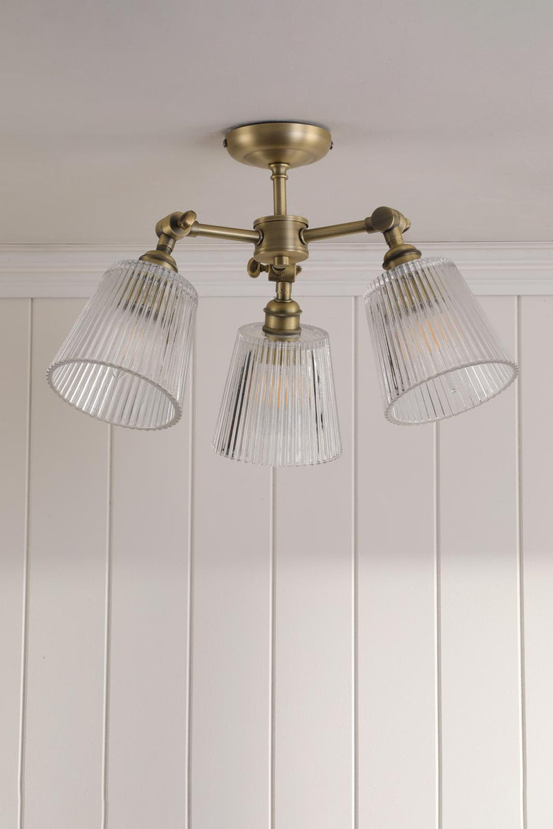 Laura Ashley Callaghan 3 Light Semi-Flush Matt Antique Brass and Ribbed Glass • LA3756491-Q