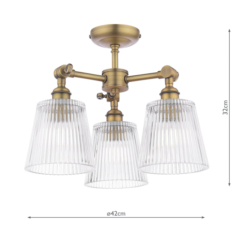 Laura Ashley Callaghan 3 Light Semi-Flush Matt Antique Brass and Ribbed Glass • LA3756491-Q