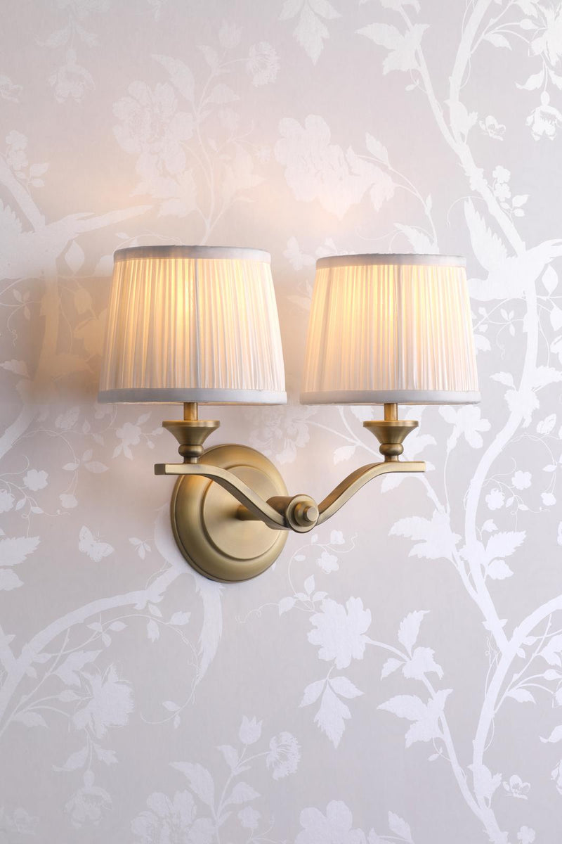 Laura Ashley Hemsley 2 Light Wall Light Matt Antique Brass With Shade • LA3756492-Q