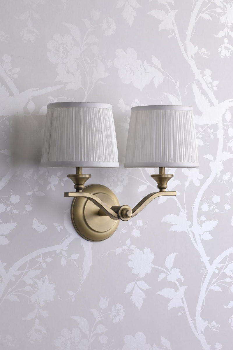 Laura Ashley Hemsley 2 Light Wall Light Matt Antique Brass With Shade • LA3756492-Q
