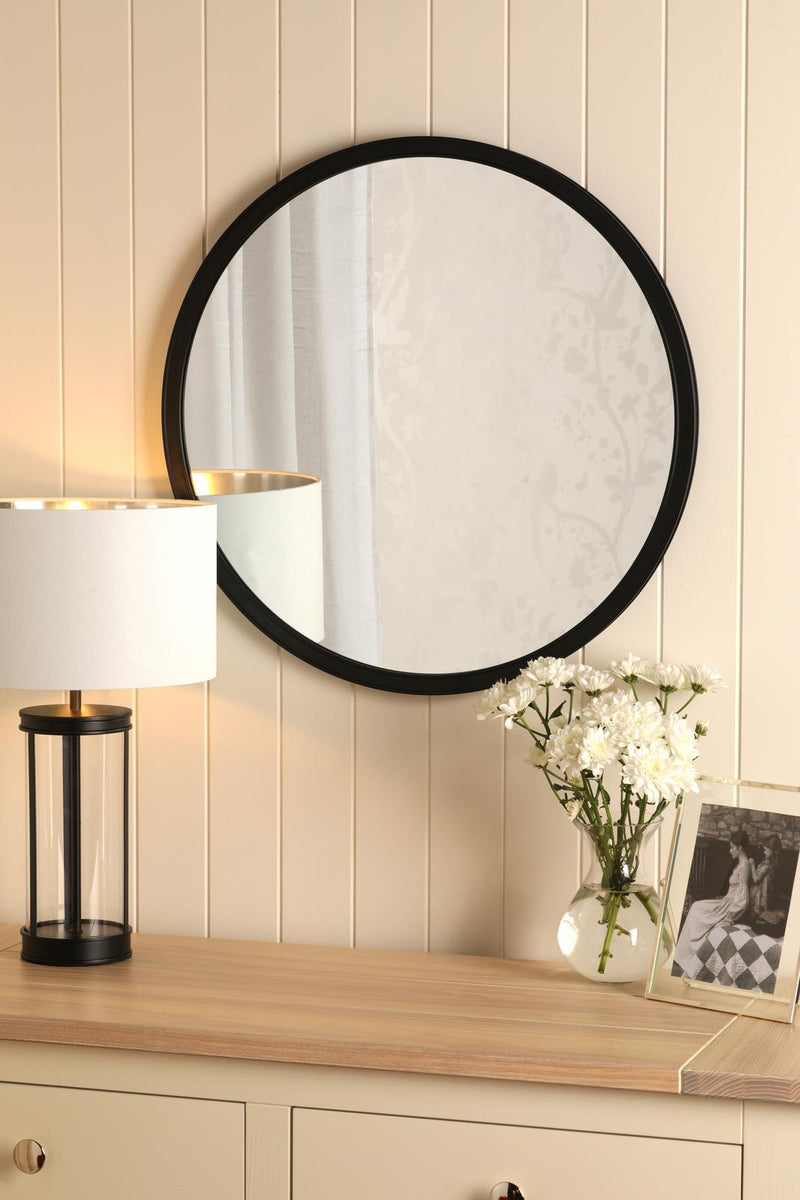 Laura Ashley Harrington Mirror Matt Black and Mirror 60cm • LA3756497-Q