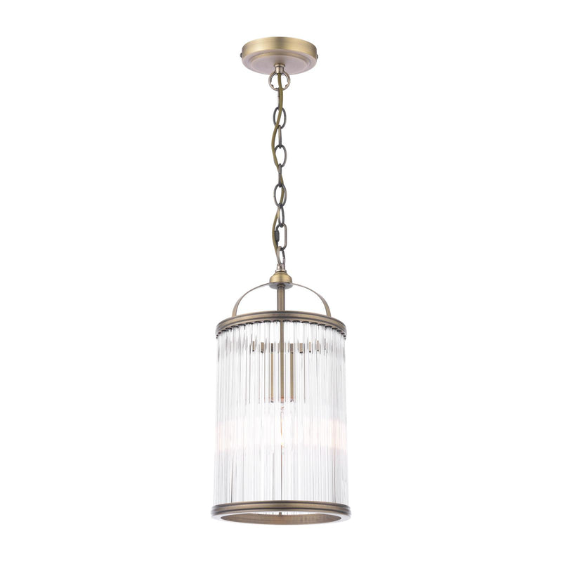 Laura Ashley Sutton Pendant Matt Antique Brass and Ribbed Glass • LA3756501-Q