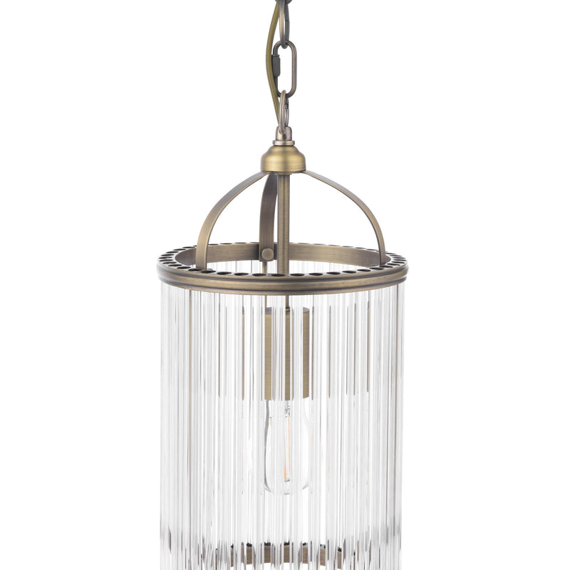 Laura Ashley Sutton Pendant Matt Antique Brass and Ribbed Glass • LA3756501-Q