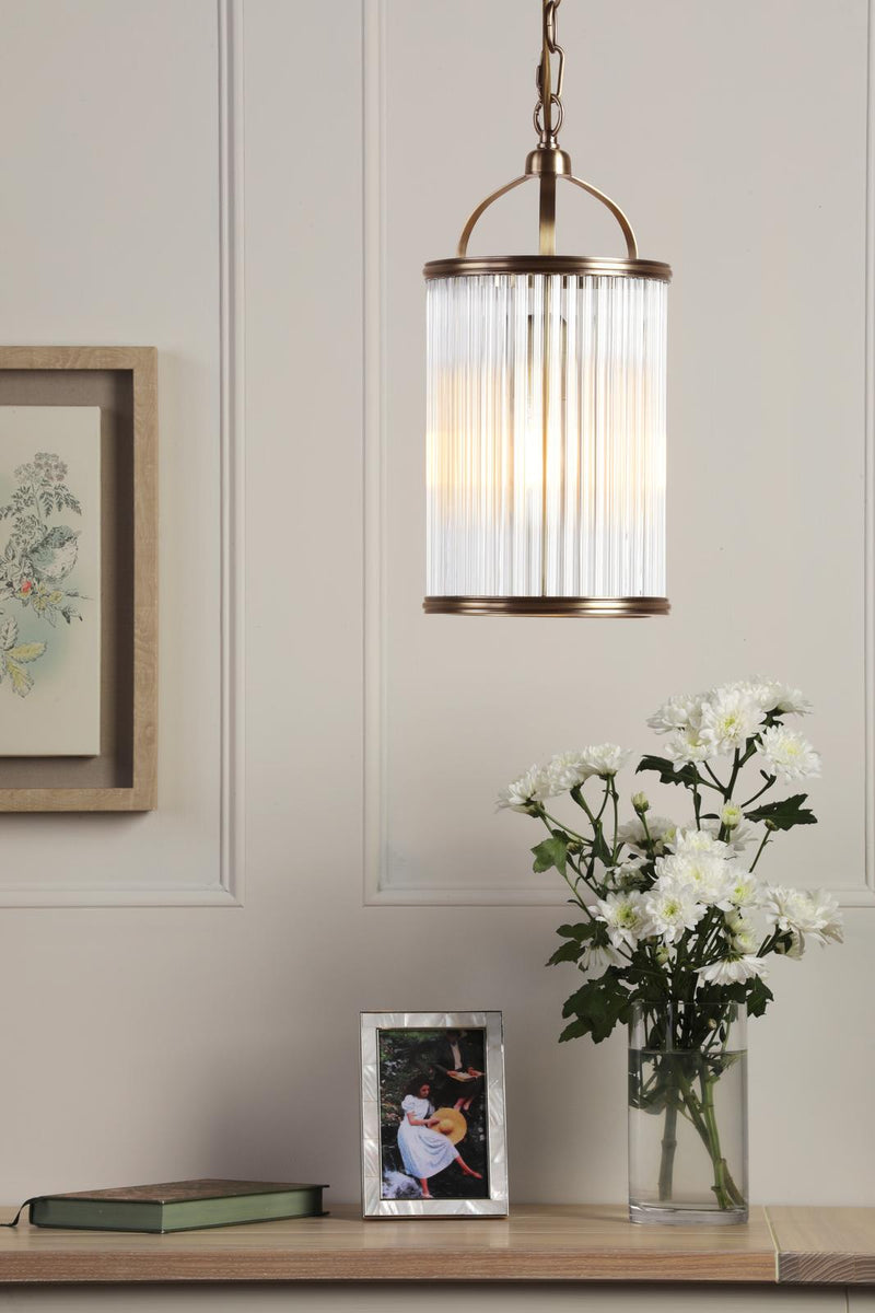 Laura Ashley Sutton Pendant Matt Antique Brass and Ribbed Glass • LA3756501-Q
