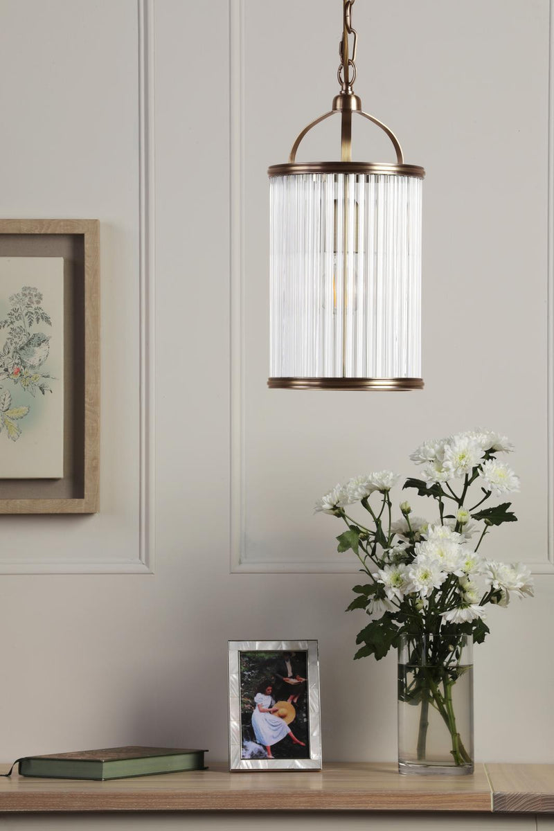 Laura Ashley Sutton Pendant Matt Antique Brass and Ribbed Glass • LA3756501-Q