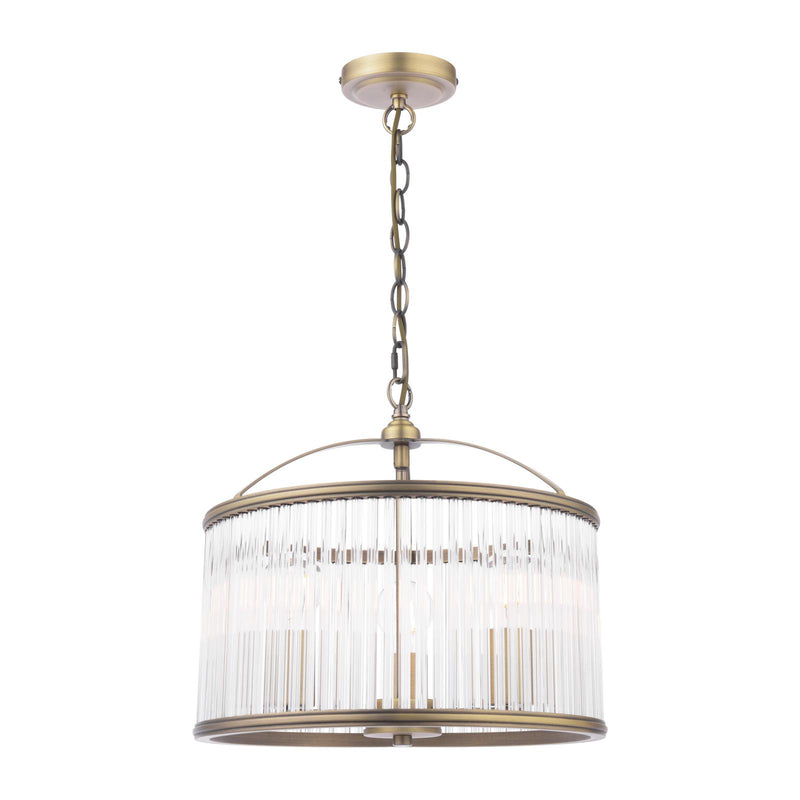 Laura Ashley Sutton 3 Light Pendant Matt Antique Brass and Ribbed Glass • LA3756502-Q