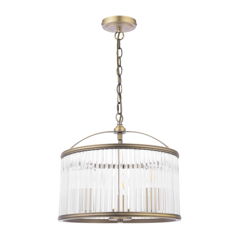 Laura Ashley Sutton 3 Light Pendant Matt Antique Brass and Ribbed Glass • LA3756502-Q