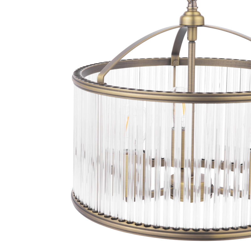 Laura Ashley Sutton 3 Light Pendant Matt Antique Brass and Ribbed Glass • LA3756502-Q