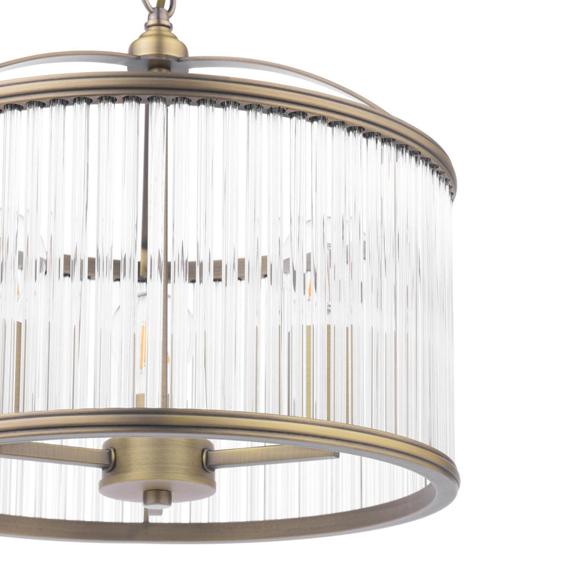 Laura Ashley Sutton 3 Light Pendant Matt Antique Brass and Ribbed Glass • LA3756502-Q