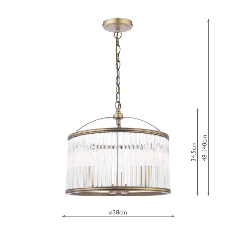 Laura Ashley Sutton 3 Light Pendant Matt Antique Brass and Ribbed Glass • LA3756502-Q