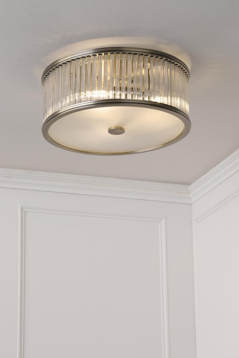 Laura Ashley Sutton 2 Light Flush Matt Antique Brass and Ribbed Glass • LA3756503-Q