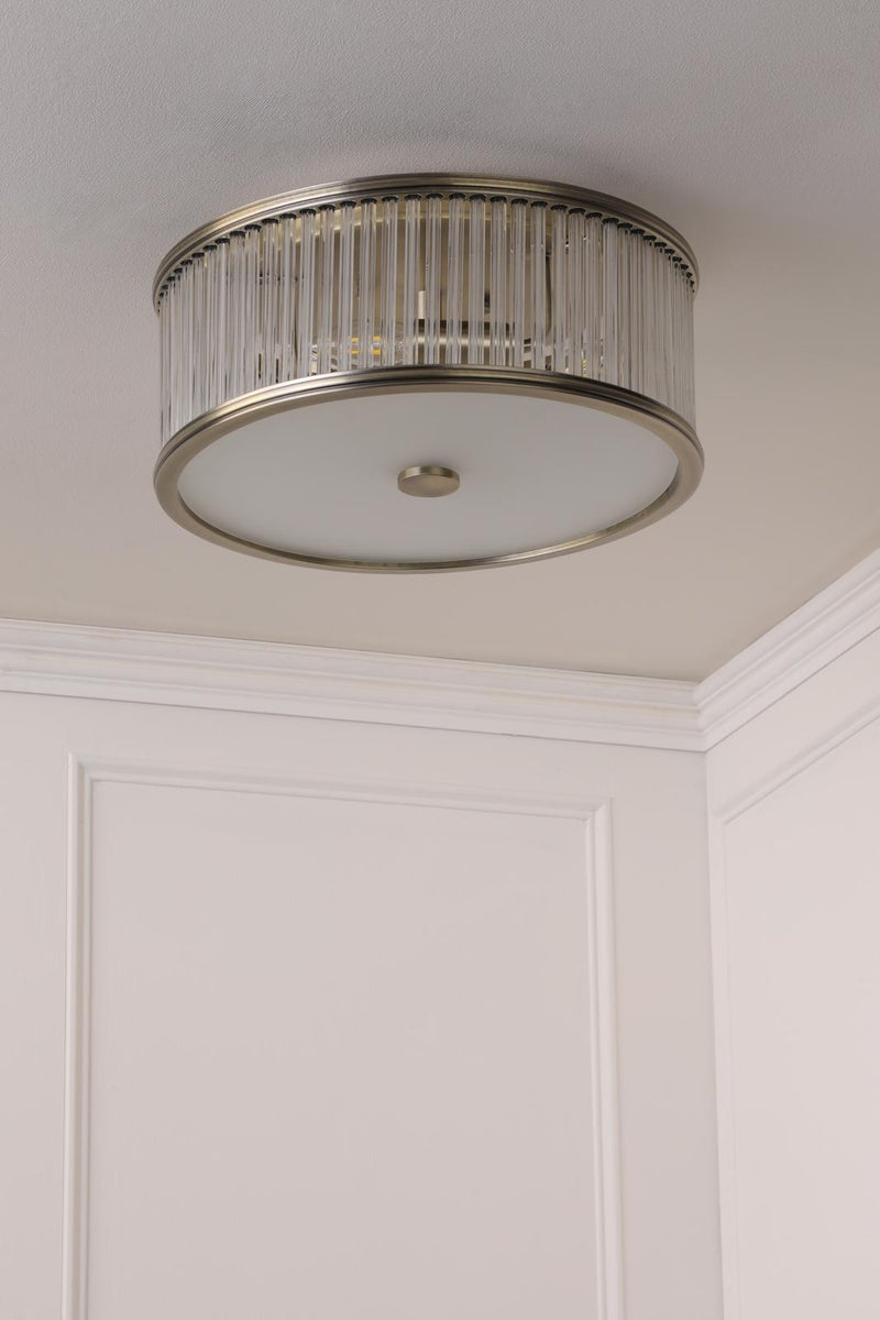 Laura Ashley Sutton 2 Light Flush Matt Antique Brass and Ribbed Glass • LA3756503-Q