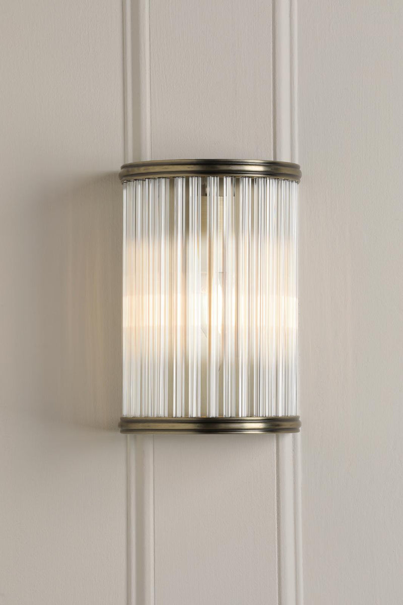 Laura Ashley Sutton Wall Light Matt Antique Brass and Ribbed Glass • LA3756504-Q