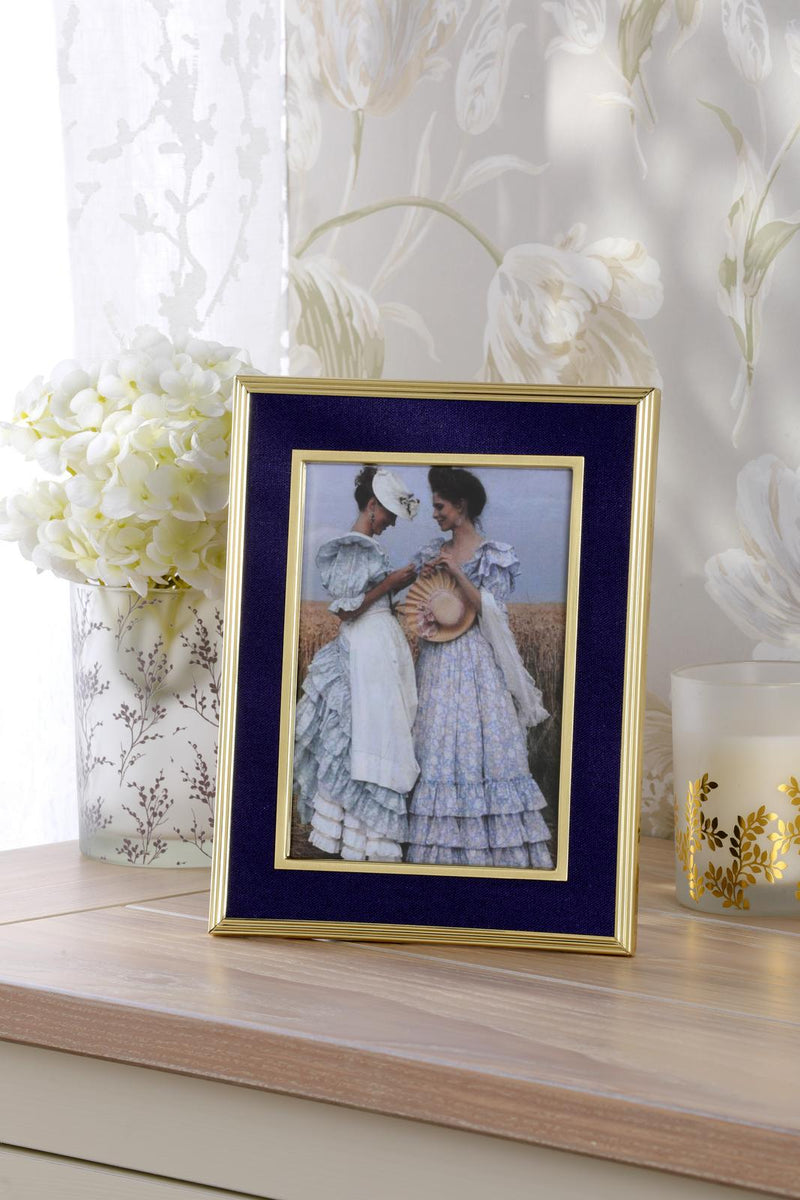 Laura Ashley Harrison Photo Frame Brushed Brass and Blue 4" x 6" • LA3756505-Q