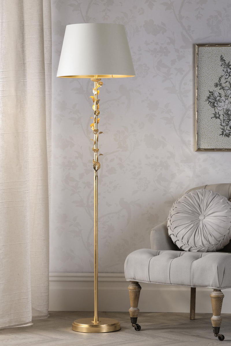 Laura Ashley Halton Floor Lamp Distressed Gold Leaf With Shade • LA3756508-Q