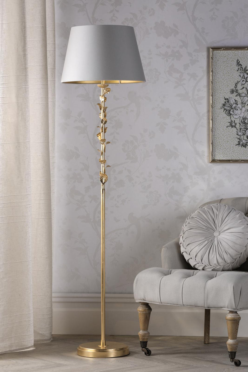 Laura Ashley Halton Floor Lamp Distressed Gold Leaf With Shade • LA3756508-Q