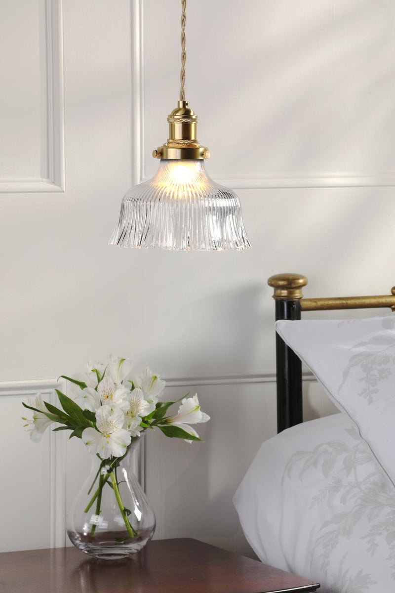 Laura Ashley Theodore Pendant Antique Brass and Ribbed Glass • LA3756511-Q