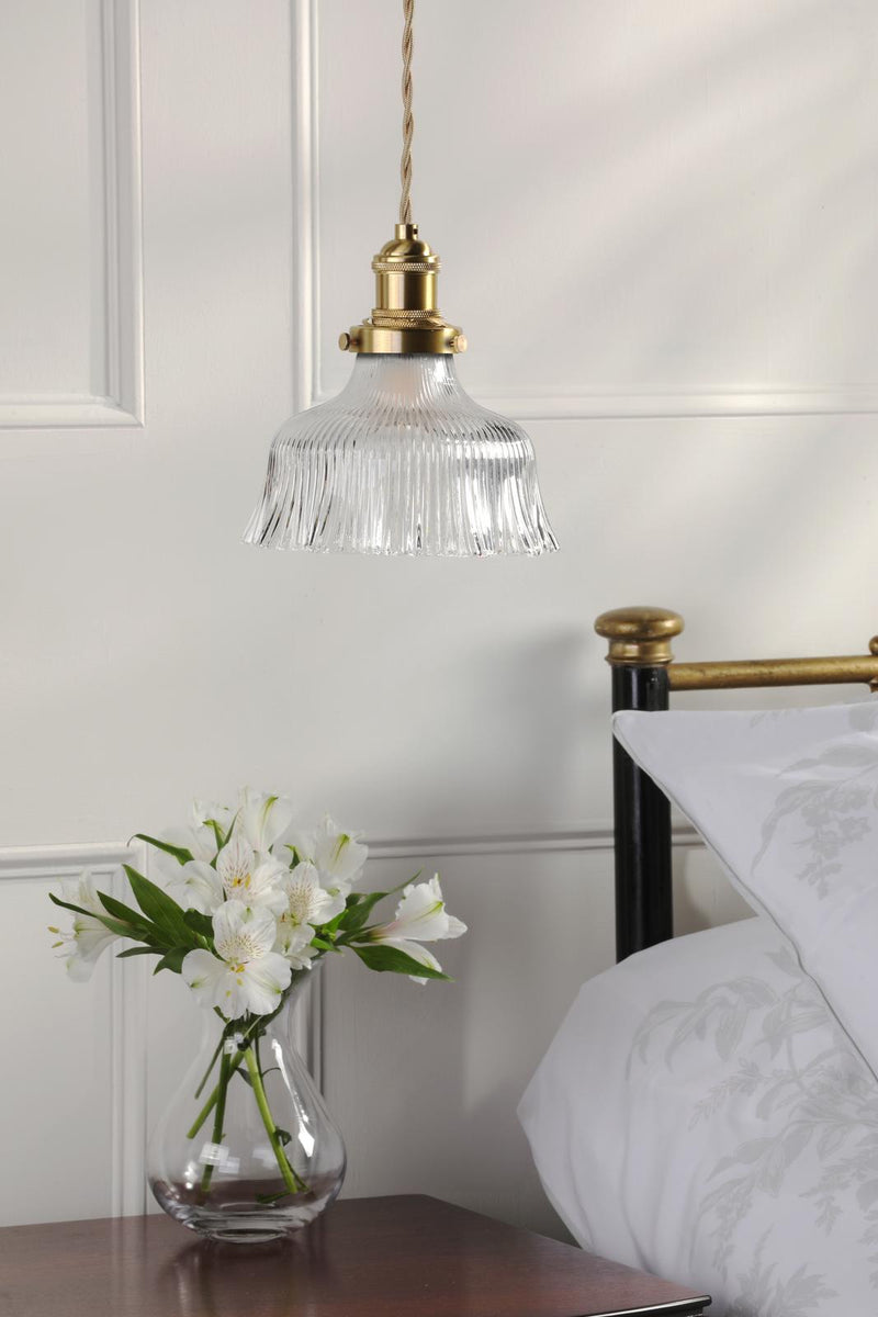 Laura Ashley Theodore Pendant Antique Brass and Ribbed Glass • LA3756511-Q
