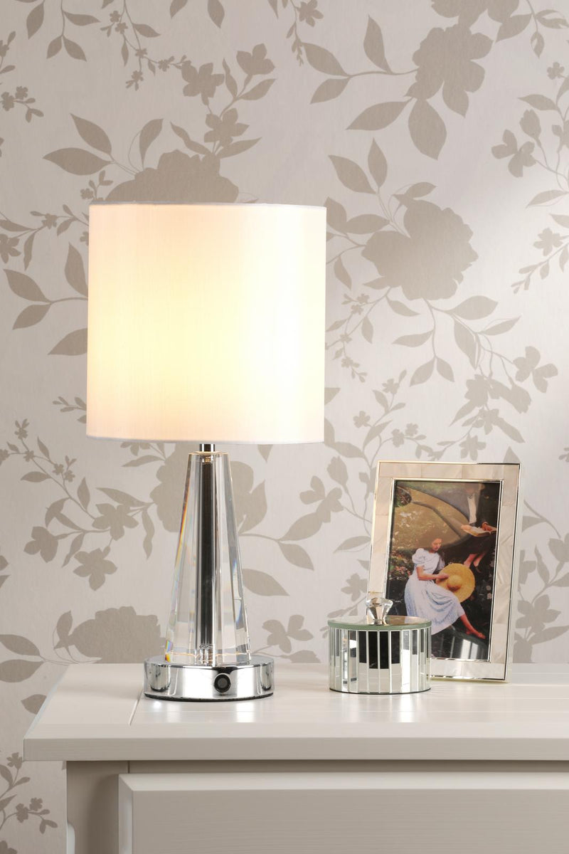 Laura Ashley Blake Rechargeable Table Lamp Polished Chrome and Crystal With Shade LED • LA3756513-Q