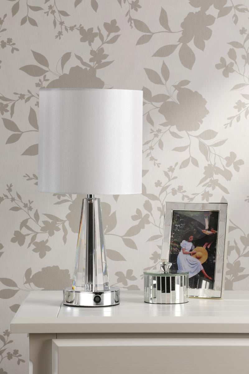 Laura Ashley Blake Rechargeable Table Lamp Polished Chrome and Crystal With Shade LED • LA3756513-Q