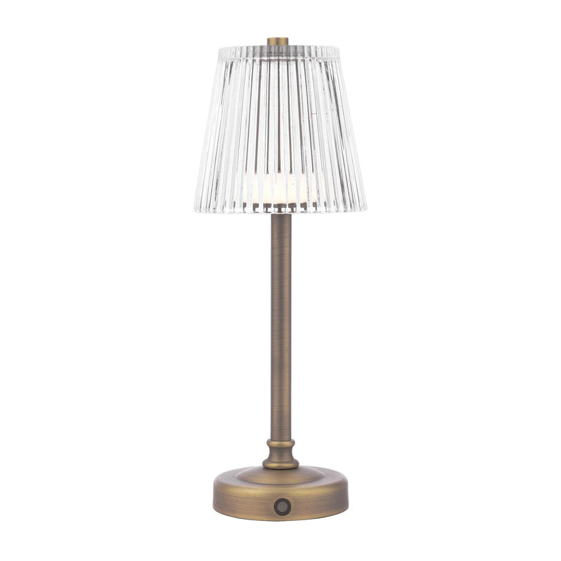 Laura Ashley Callaghan Rechargeable Table Lamp Matt Antique Brass and Ribbed Glass LED • LA3756514-Q