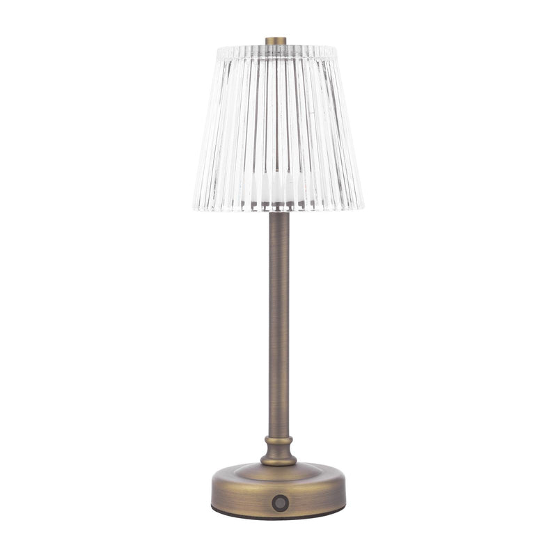 Laura Ashley Callaghan Rechargeable Table Lamp Matt Antique Brass and Ribbed Glass LED • LA3756514-Q