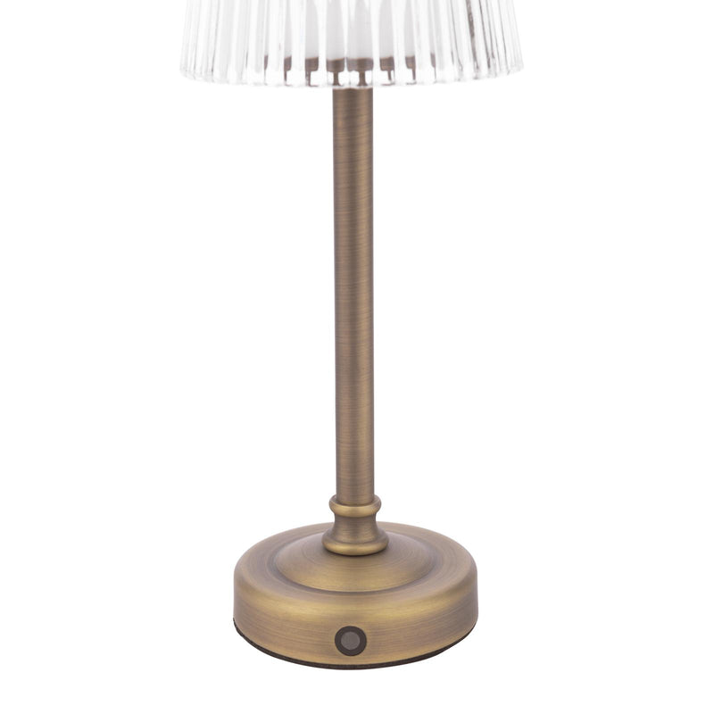 Laura Ashley Callaghan Rechargeable Table Lamp Matt Antique Brass and Ribbed Glass LED • LA3756514-Q