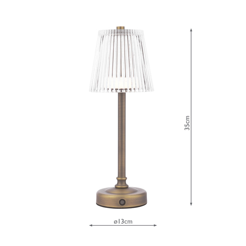 Laura Ashley Callaghan Rechargeable Table Lamp Matt Antique Brass and Ribbed Glass LED • LA3756514-Q
