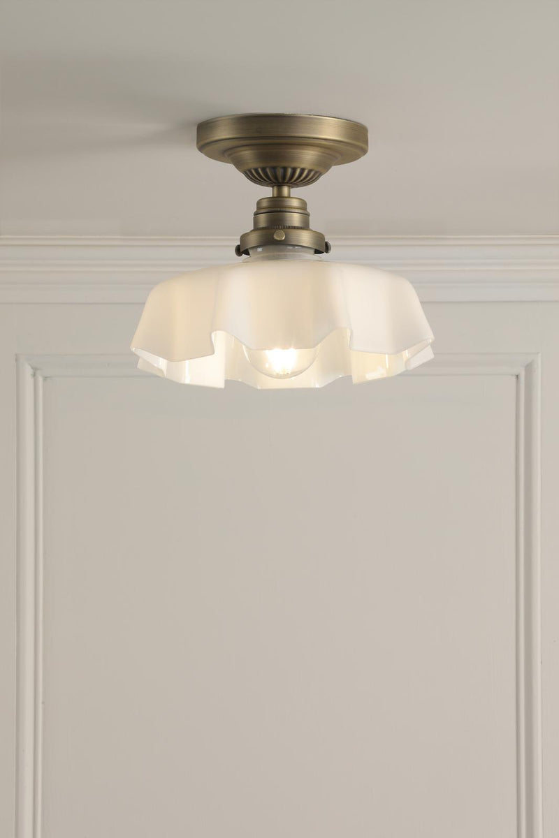 Laura Ashley Banham Semi-Flush Matt Antique Brass and White Glass • LA3756515-Q
