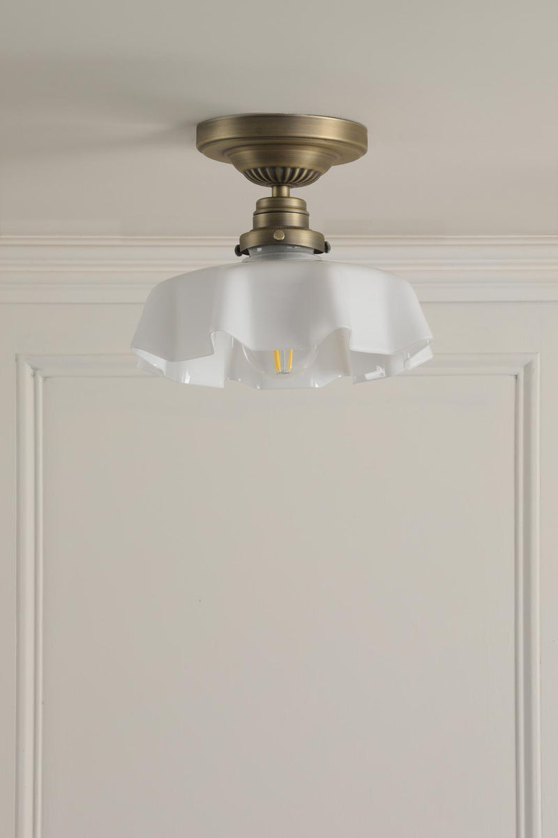 Laura Ashley Banham Semi-Flush Matt Antique Brass and White Glass • LA3756515-Q