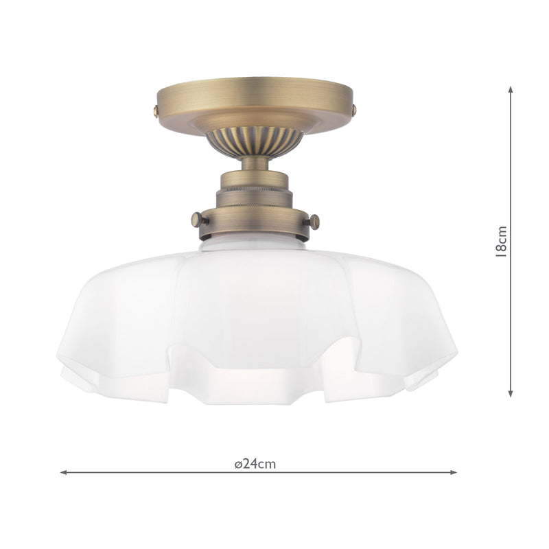Laura Ashley Banham Semi-Flush Matt Antique Brass and White Glass • LA3756515-Q