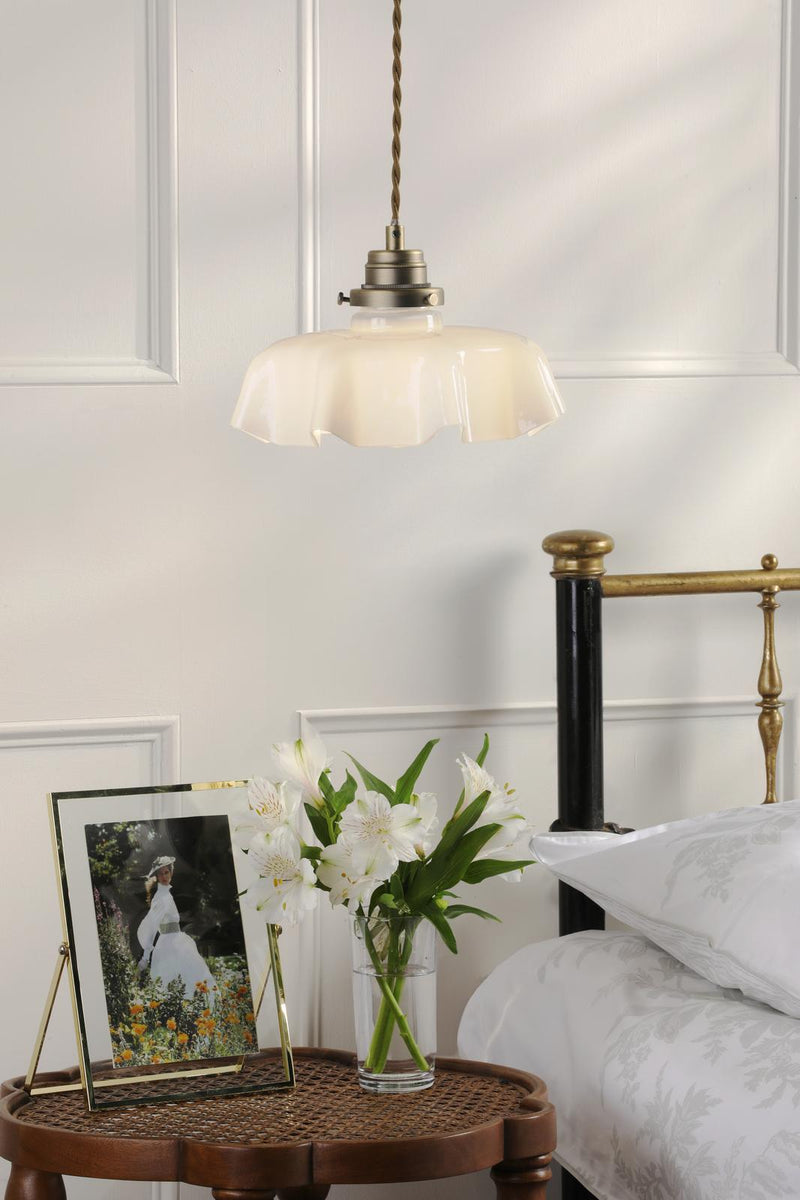Laura Ashley Banham Pendant Matt Antique Brass and White Glass • LA3756516-Q