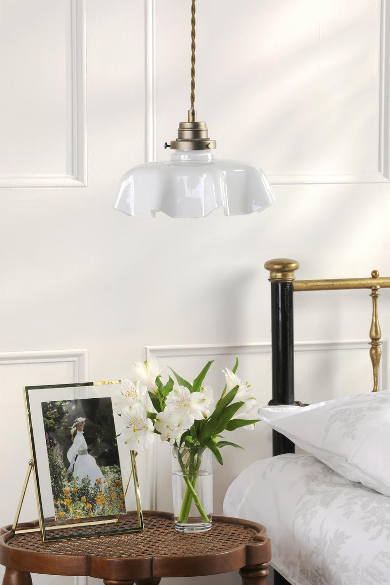 Laura Ashley Banham Pendant Matt Antique Brass and White Glass • LA3756516-Q