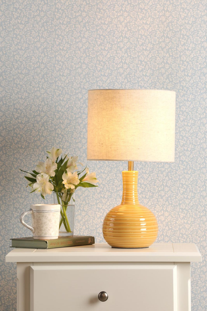 Laura Ashley Padley Table Lamp Yellow Ceramic and Antique Brass With Shade • LA3756519-Q