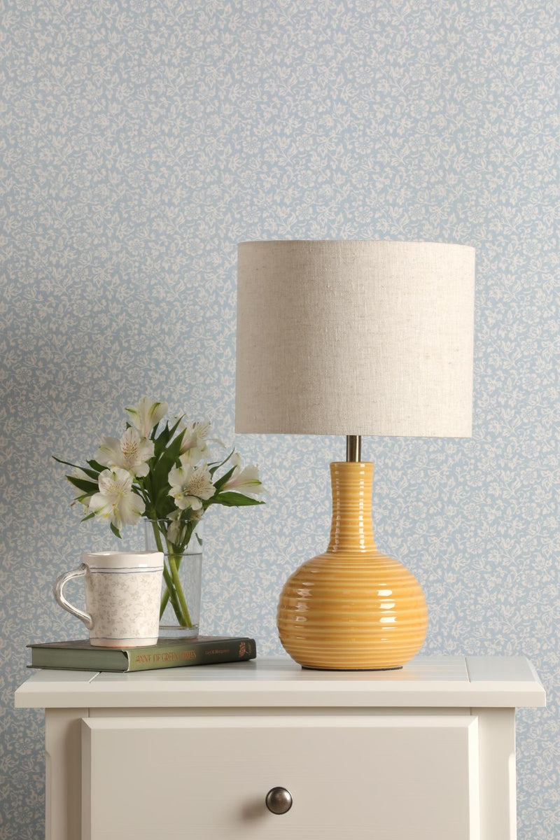 Laura Ashley Padley Table Lamp Yellow Ceramic and Antique Brass With Shade • LA3756519-Q