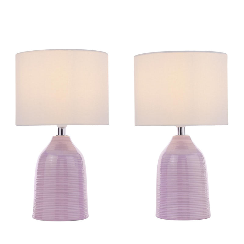 Laura Ashley Penny Table Lamp Purple Ceramic and Polished Chrome With Shade (Twin Pack) • LA3756522-Q