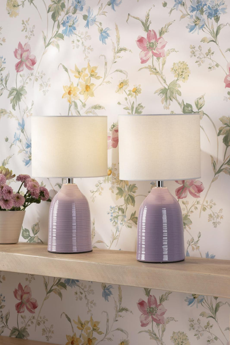 Laura Ashley Penny Table Lamp Purple Ceramic and Polished Chrome With Shade (Twin Pack) • LA3756522-Q
