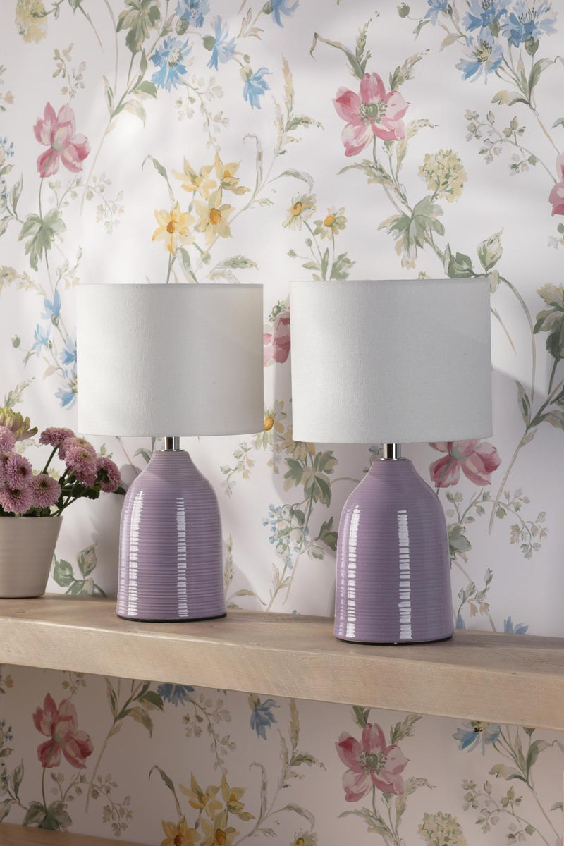 Laura Ashley Penny Table Lamp Purple Ceramic and Polished Chrome With Shade (Twin Pack) • LA3756522-Q