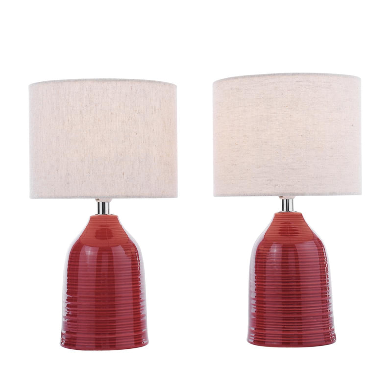 Laura Ashley Penny Table Lamp Red Ceramic and Polished Chrome With Shade (Twin Pack) • LA3756523-Q