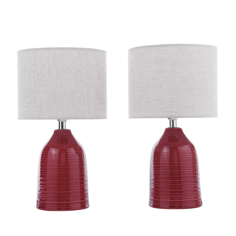 Laura Ashley Penny Table Lamp Red Ceramic and Polished Chrome With Shade (Twin Pack) • LA3756523-Q