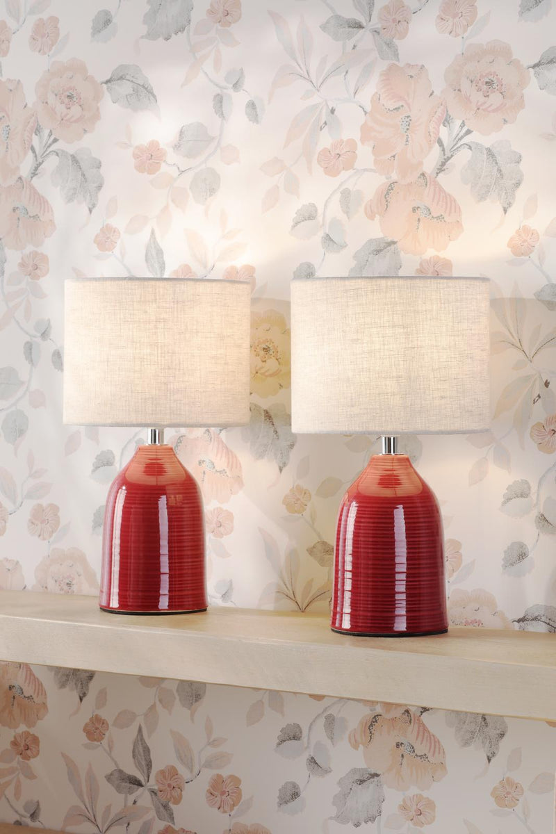Laura Ashley Penny Table Lamp Red Ceramic and Polished Chrome With Shade (Twin Pack) • LA3756523-Q