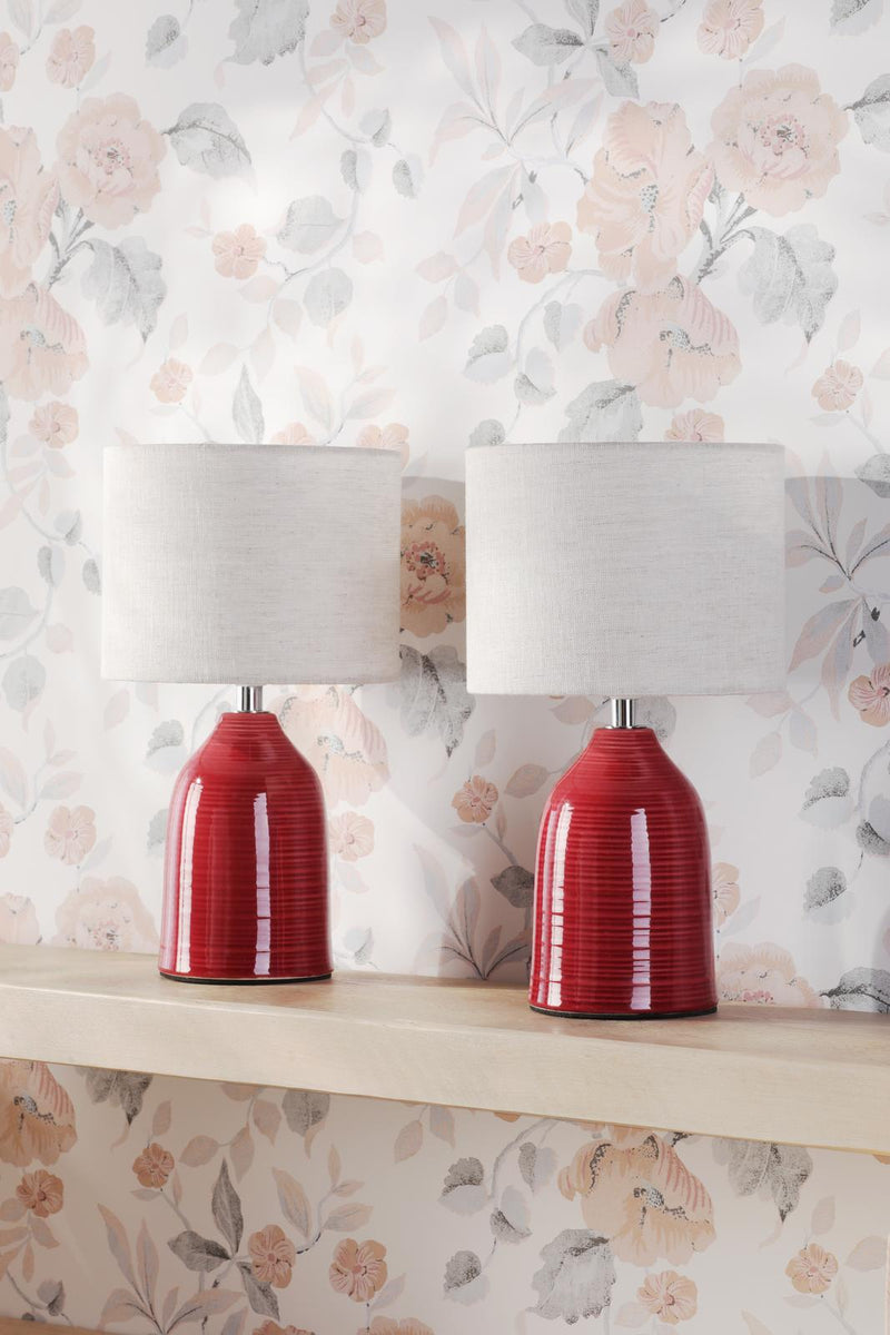 Laura Ashley Penny Table Lamp Red Ceramic and Polished Chrome With Shade (Twin Pack) • LA3756523-Q
