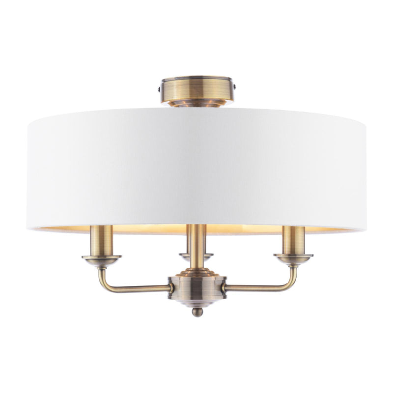 Laura Ashley Sorrento 3 Light Semi-Flush Antique Brass With Ivory Shade • LA3756549-Q