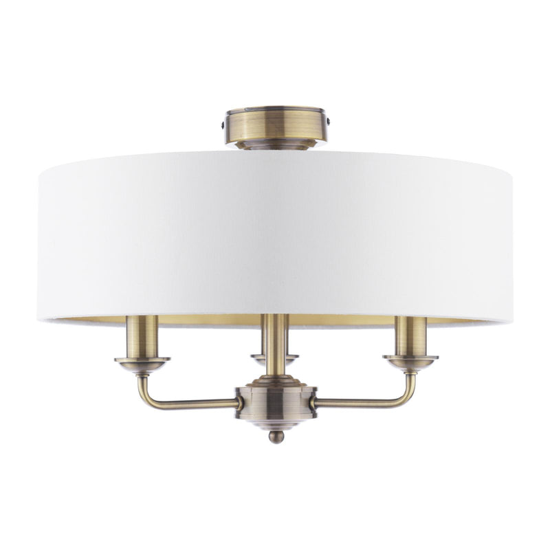 Laura Ashley Sorrento 3 Light Semi-Flush Antique Brass With Ivory Shade • LA3756549-Q