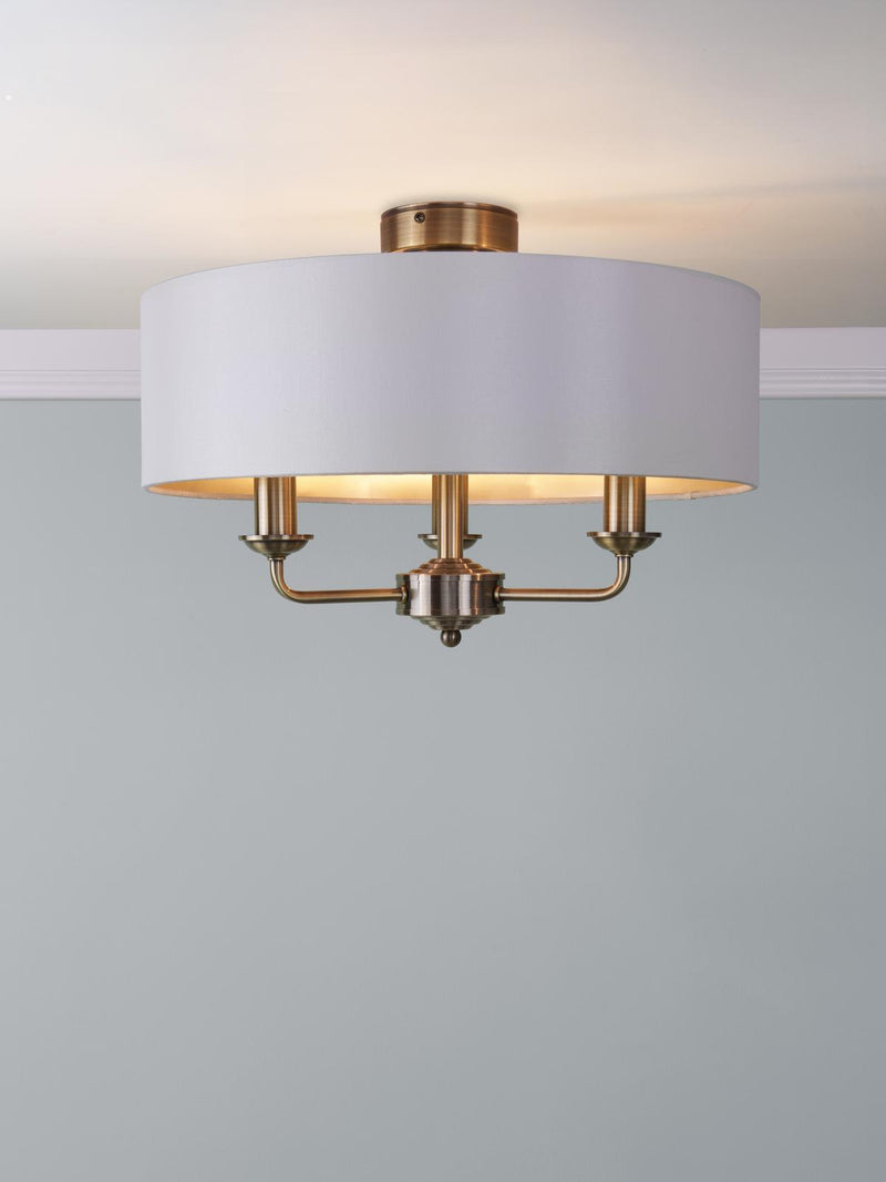 Laura Ashley Sorrento 3 Light Semi-Flush Antique Brass With Ivory Shade • LA3756549-Q