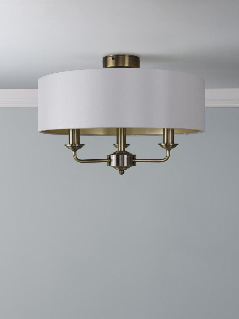 Laura Ashley Sorrento 3 Light Semi-Flush Antique Brass With Ivory Shade • LA3756549-Q